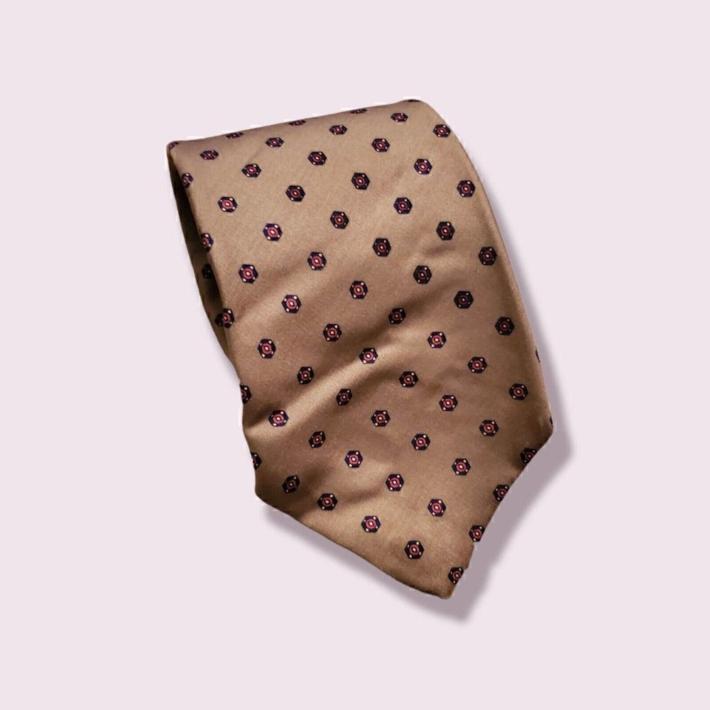 Brooks Brothers Makers Tan Geometric Print Necktie Tie Preppy | Ivy Vintage
